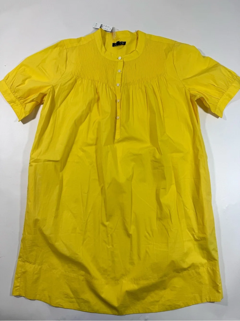New J Crew Short Sleeve Mini Shirt Dress Cotton Poplin Yellow